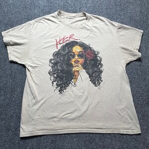 H.E.R. Graphic T-Shirt Tan R&B Artist Portrait Short Sleeve Crewneck Size XL